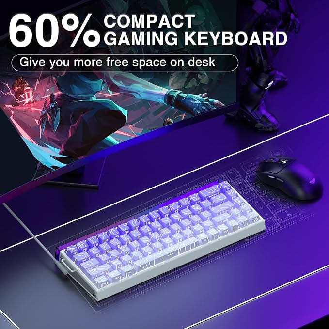 AULA Hero 68 HE 60% Gaming Keyboard Wired Hall Effect Magnetic Switch Keyboard with Adjustable Actuation Fast Trigger Mode 8K Hz Polling Rate 0.125ms LatencySide Printed PBT Keycaps RGB Backlit
