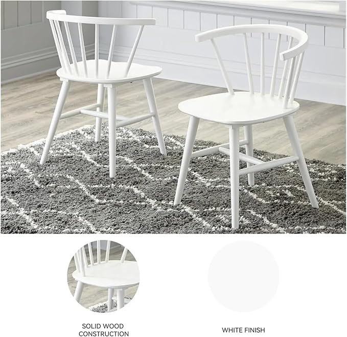 Adjustable Office Computer Chair with Armrest 1pcs White Modern Minimalist Spindle Back Dining Chair with Solid Wood Frame
