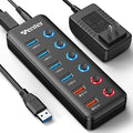 Powered USB Hub Wenter 6-Port USB 3.0 Hub Splitter (4 USB 3.0 Data Ports + 2 QC 3.0 Fast Charging Ports) with Individual LED On/Off Switches USB Hub 3.0 Powered with 36W AC Adapter for Mac PC