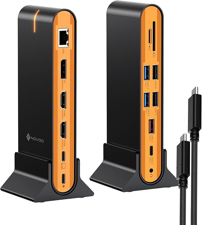 NOVOO Laptop Docking Station Dual Monitor 15 in 1 Triple Display 8K@30Hz DP Dual 4K@60Hz HDMI 10Gbps USB-A/C SD/TF 1Gbps Ethernet Dual Monitor Adapter Dock for MacBook Windows Laptops