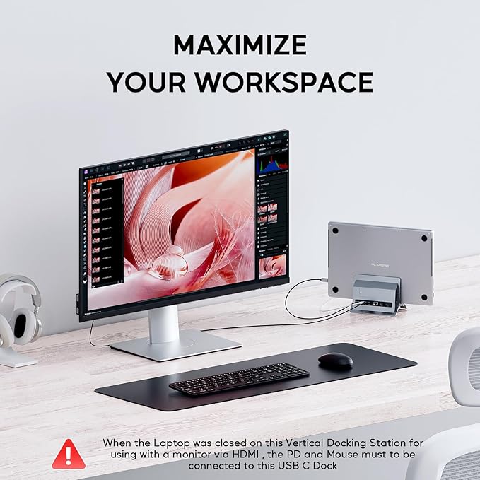 Vertical MacBook Docking Station PULWTOP Docking Station for Mac mini with M.2 NVMe case for MacBook Pro/Air 4K@60Hz HDMI 2USB C 10Gbps SD/TF 100W PD RJ45 2 USB A for Windows Laptops