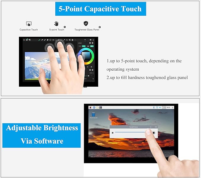 5inch DSI LCD 5-Point Capacitive Touch Screen Monitor for Raspberry Pi Pi5/4B/3B+/3B/3A+/CM4/CM3+/CM3 1024 x 600 Resolution IPS Display Screen DSI Interface 178° Viewing Angle No Driver Required