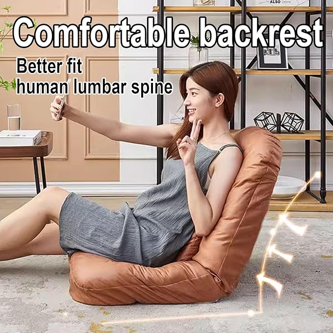 Floor Seating with Back Support Technology Leather Fabric and High-Density Sponge Gaming Floor Chair Adjustable for Adults Reading Meditating Can Bear 150kg(White)