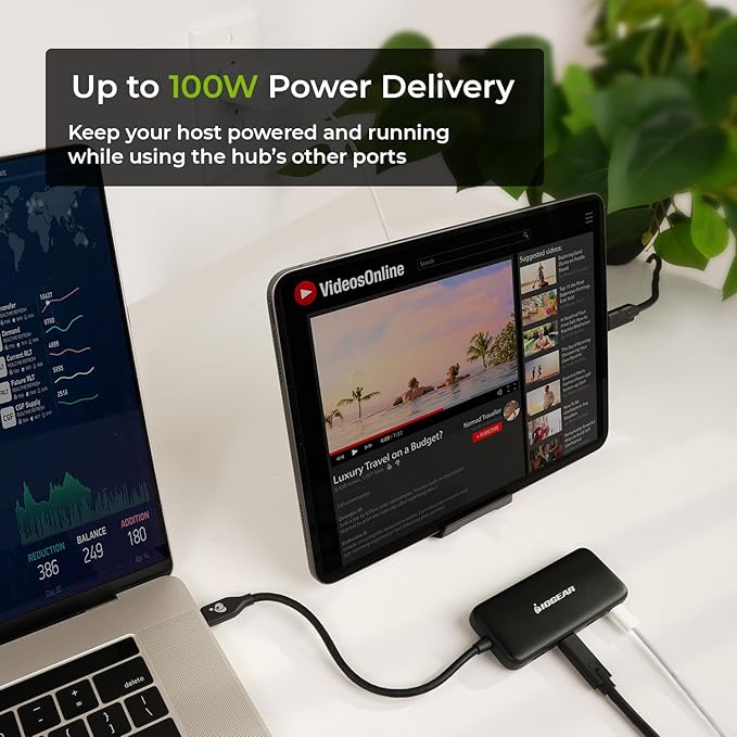 IOGEAR 4-Port USB-C Hub USB 3.2 Gen 2 10Gbps 100W Power Pass-Through High-Speed USB-C Expansion Hub for SSDs Hard Drives Laptops macOS Windows (GUH3C4C)