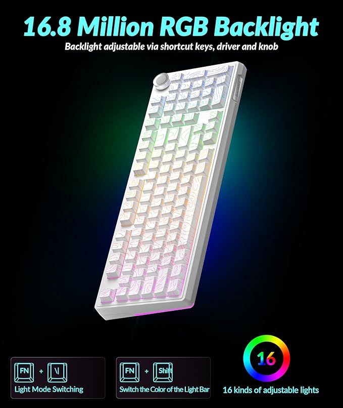 SOLAKAKA KI99 Pro 96% Wireless Mechanical Keyboard RGB Gaming Keyboard Hot-Swappable Pre-Lubed Switches Gasket Structure Creamy Keyboards (Contour-Style White Non-Silent Version)