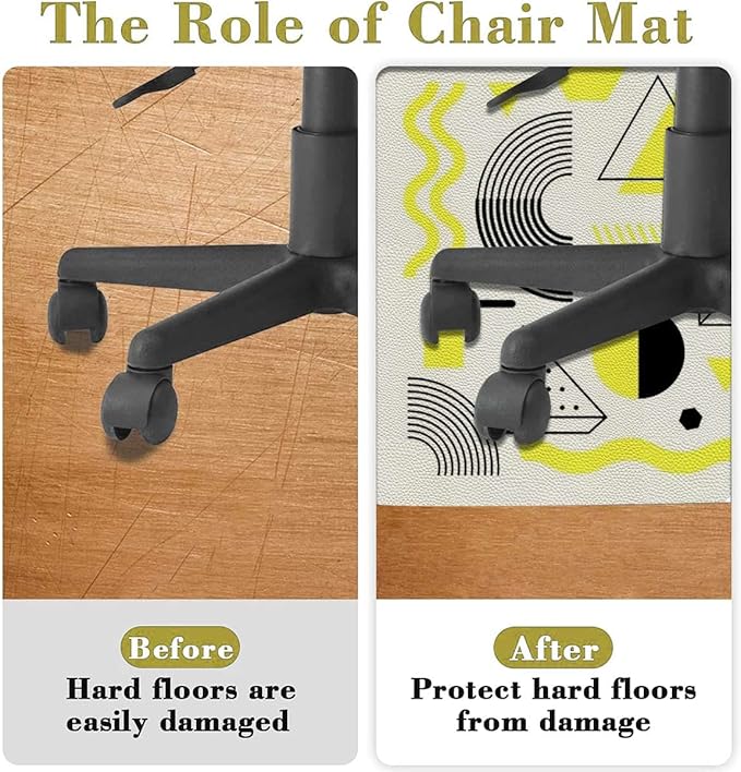 Yellow PU Leather Chair Mat for Hard Floors 90s Geometric Pattern Navy Protects FloorsSuitable for HomeWorkGameNon-Slip Not Stuck WheelEasy to Clean Valentines Diameter 59 in
