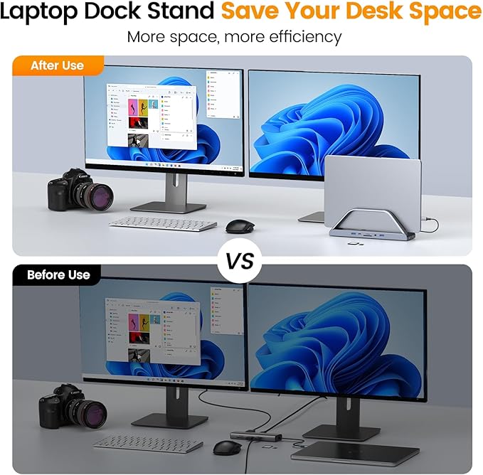 TobenONE 14-in-1 MacBook Pro/Air Docking Station Dual 4K Monitor Laptop Docking Station Stand for MacBook M1/M2/M3/M4/M5 Driver-Based USB C Dock with 65W Power Adapter 2 HDMIVGA 5Gbps USB RJ45