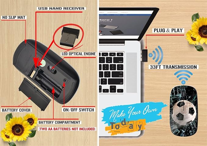 maizi Wireless Mouse for PC MacBook Computer Laptop (BYADAUam2A_Fast Soccer Ball THR_115)