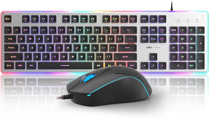 Camiysn Gaming Creamy Keyboard and Mouse Black 104 Keys RGB and 6 Speed RGB Mouse Combo Pudding Keycaps Silent Computer Keyboard for Computer/PC/Laptop/Mac/Windows/Office