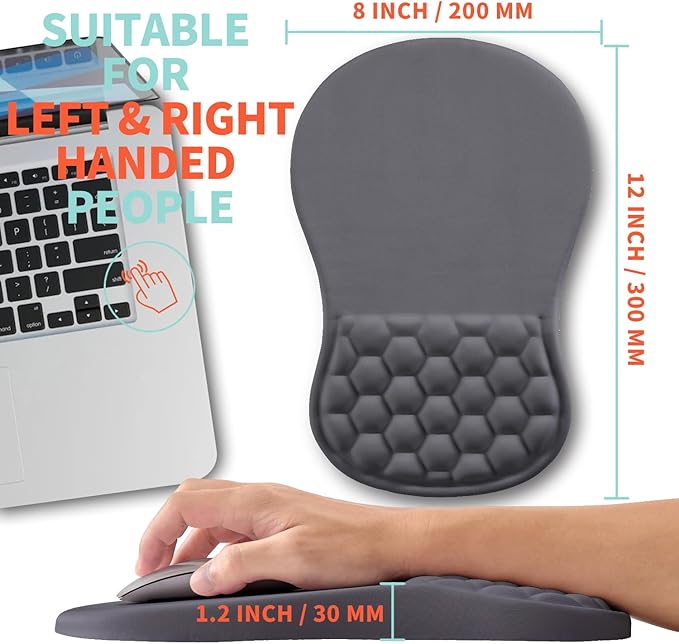 Ergonomic Mouse Pad Wrist Support with Memory Foam Massage Bulge Carpal Tunnel Pain Relief Mousepad Wrist Rest for Mouse(12x8 inch Dark Grey)