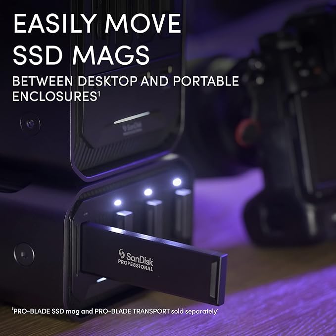 SanDisk Professional 0TB PRO-Blade Station - Powerful 4-Bay PRO-Blade SSD Mag Enclosure Thunderbolt 3 and USB-C Up to 3000MB/s Read - SDPM34F-0000-GBABD