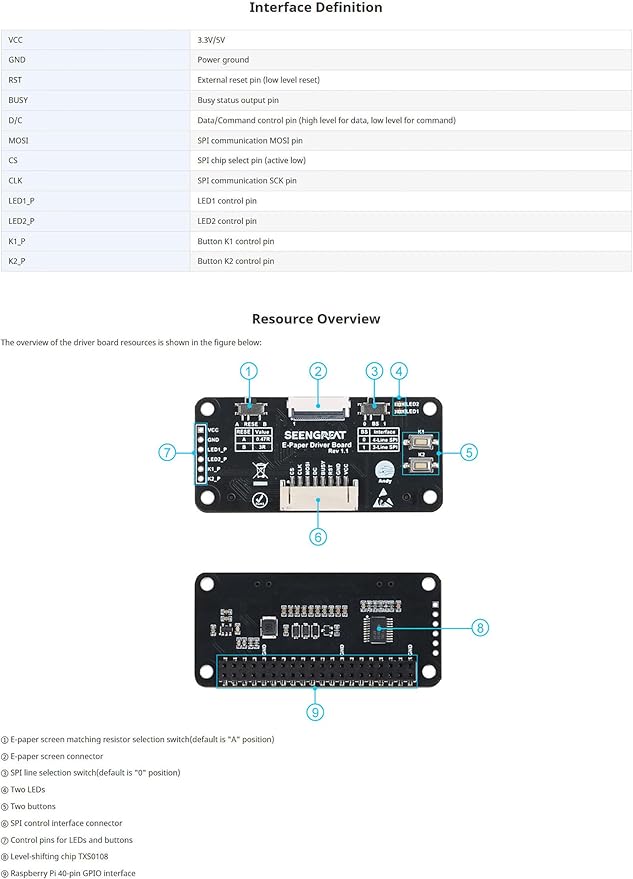 7.5 Inch E-Paper Display HAT for Raspberry Pi 800x480 Monochrome E-Ink Screen with SPI Interface Compatible with Arduino STM32 ESP32 – Partial &amp Full Refresh