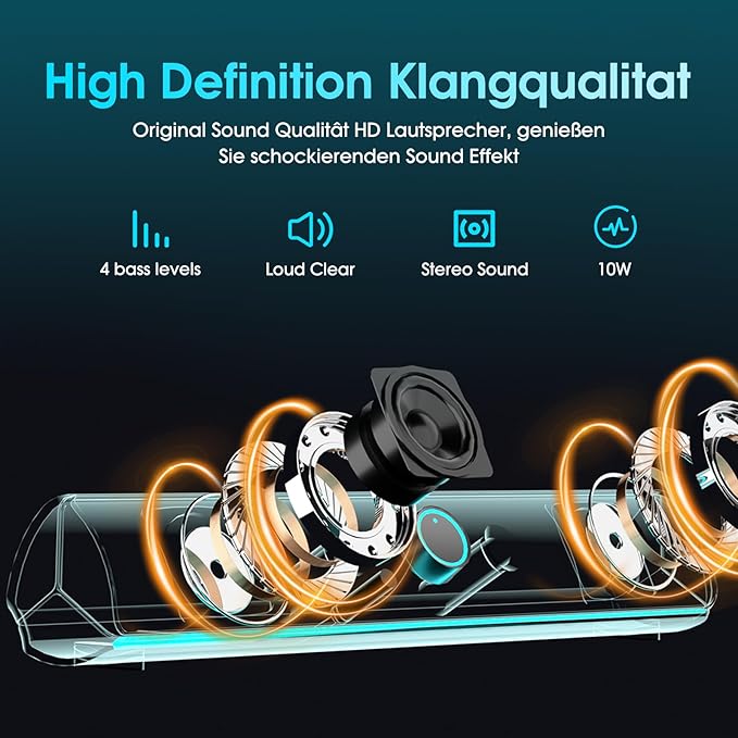 Computer Speakers for Desktop PCComputer Sound bar2600mAh PC SoundbarBass BoostHiFi Stereo Bluetooth Desktop Speakers with Touch Buttons for LaptopsPhoneGreat for GamersFamilies