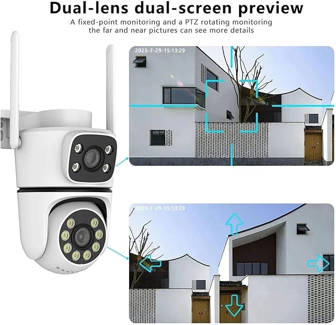 10MP Dual-Lens 5G WiFi Camera PTZ Outdoor 4K HD Dual Screen Home Security-Protection Camera Color Night Vision Surveillance(UK Plug10MP with 128G Card)