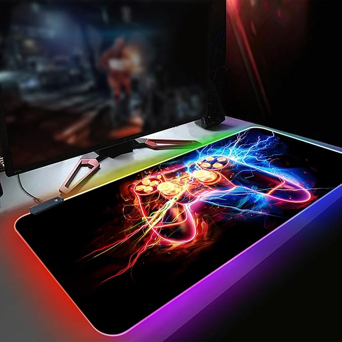 XL Led Gaming Mouse Pad with 14 Light Modes - Light Up Gamer Mouse Pad31.5 x 11.8in Non-Slip Gamepad Style RGB Large Gamer MousepadBlack Long Glowing Gaming Accessories for DeskWaterproof