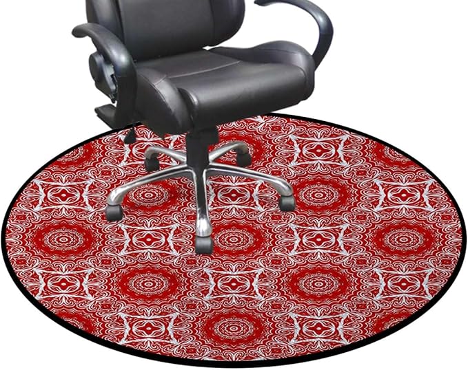 Vermilion White Round RugPrint Carpet for Bedroom Living Room Office Home Decor Mat Classic Silhouette Forest Springtime Diameter 35.4 in