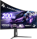 Amzfast 34 Inch UltraWide Curved Monitor 200Hz UWQHD 3440x1440 Gaming Monitor 1ms G-SYNC Compatible 1500R PIP/PBP 131% sRGB Tilt/Swivel/Height AdjustableTÜV Rheinland HDMI 2.1 x 2 &amp DP 1.4