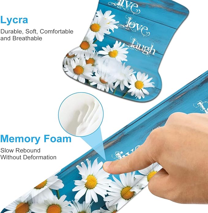 Keyboard Wrist Rest and Mouse Wrist Rest Pad with CoasterMade of Memory FoamErgonomic SupportEasy Typing &amp Pain Relieffor Home Office Working StudyingDaisy Flowers Quote Live Love Laugh