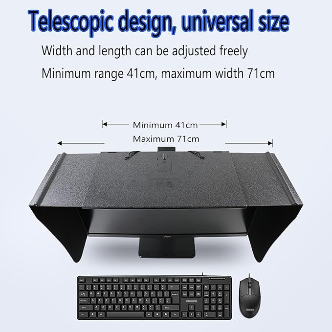 Desktop Computer Hood Adjustable Monitor Sunshade Adjustable Width 41~71cm Widened Sides Block External Stray Light Privacy Protection Reduce Glare for 17-27 Inch Desktop Display