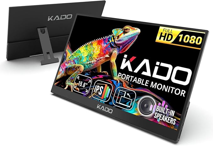 Kado 15.6 Inch FHD Portable Monitor for Laptop 1080p Second Display IPS 1920x1080 45W Reverse Charging HDMI USB-C Laptop Screen Extender Kickstand for PC Mac Dex Tablet Xbox PS4/PS5 Switch