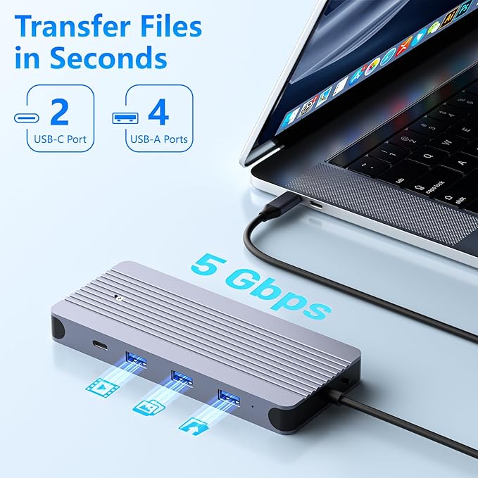 12-in-1 USB-C Hub with 10Gbps M.2 NVMe/SATA SSD Enclosure Support 4K@60Hz HDMI100W PDSD/TF Card Reader1Gbps RJ453 5Gbps USB 3.05Gbps USB-C DATA48kHz Audio Compatible with MacBook Pro/Air/Lenovo