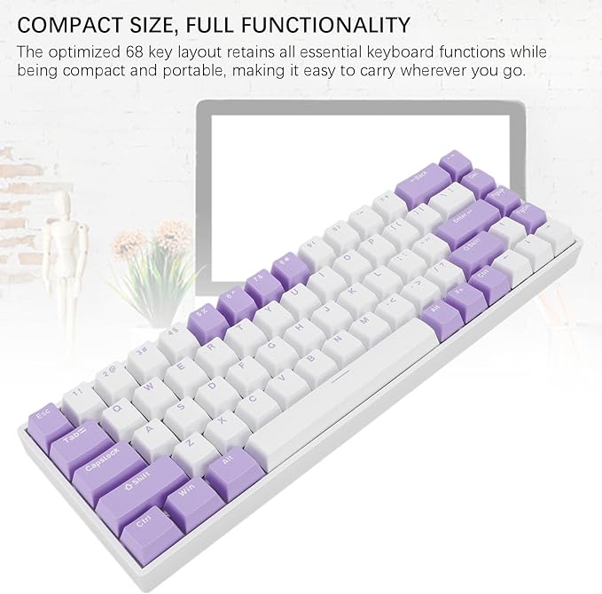 Yoidesu Mechanical Keyboard USB C Wired Gaming Keyboard Blueberry Theme Keycap RGB Backlit 68 Keys Blue Switch Computer Keyboard for Wins 2000 ME for Vista