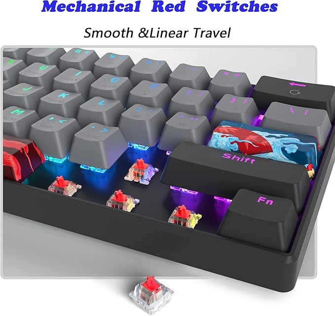Protable 60% Percent Gaming Keyboard Mechanical Mini Compact RGB Backlit 61 Keys Wired Office Keyboard with Red Switch for Mac/Win (Dolch/red Switch)