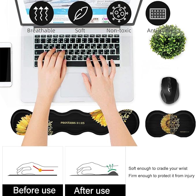 Bxgolkgd Desk Mat SetMouse Pad with Keyboard Wrist Rest &amp Mouse Wrist RestWave-Shaped DesignNon-Slip Rubber BaseErgonomic Desk Mat for HomeOfficeGamingQuote Bible Verse Proverbs 31:25