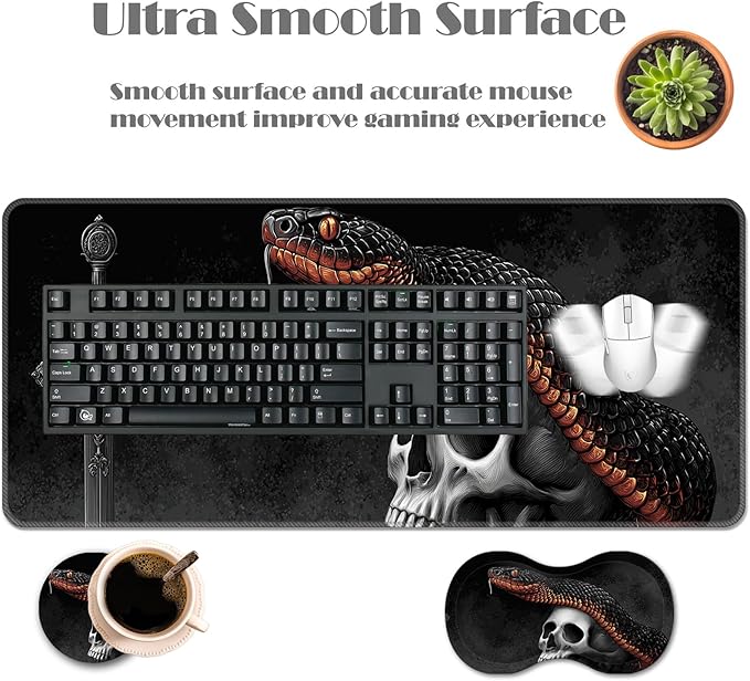 Ergonomic Keyboard Wrist Rest &amp Mouse Pad Wrist Rest SetXL Gaming Desk Mat 31.5x 11.8Non-Slip BaseMemory FoamEasy Typing Pain Relief for Office &amp HomeSword and Skull