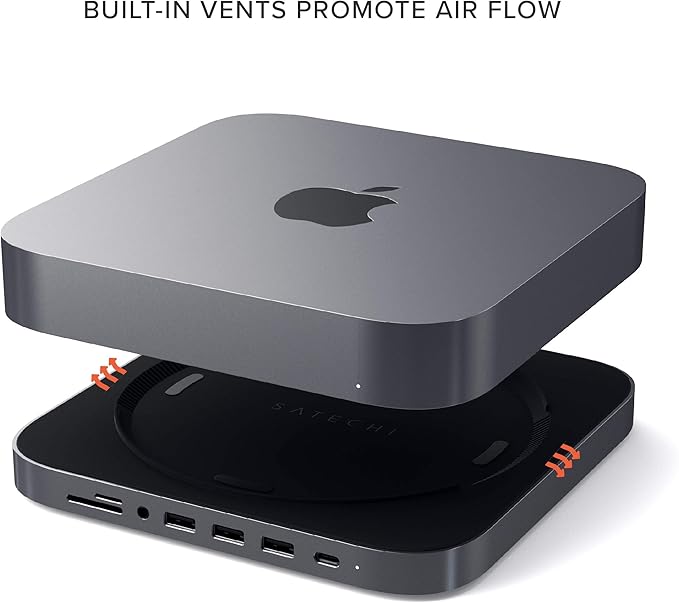 Satechi USB C Hub Type-C Aluminum Stand &amp Hub USB-C Data Port Micro/SD Card Readers USB 3.0 &amp Headphone Jack Port for Mac mini M2/M1 (Not Compatible with M4) - Space Gray