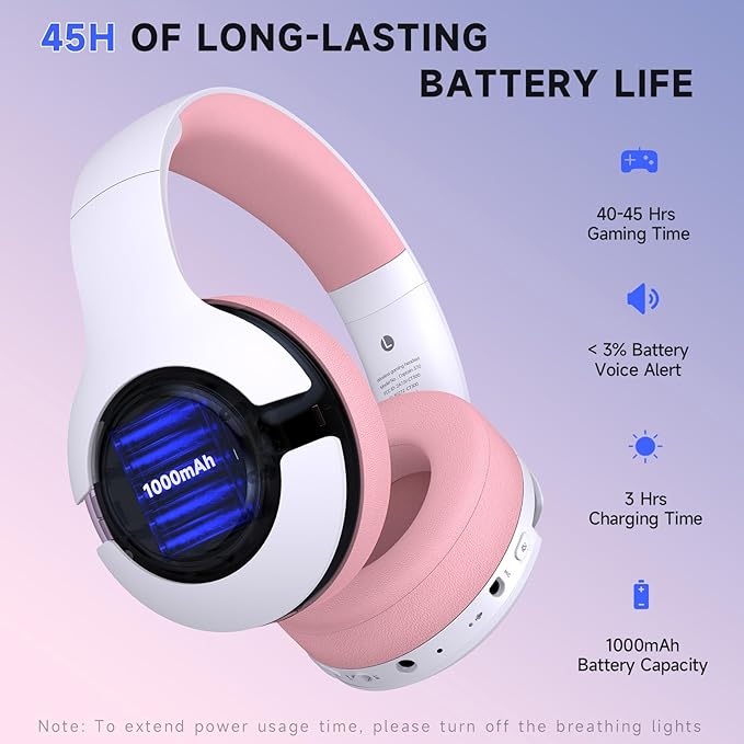 Gtheos Wireless Gaming Headset for ps5 ps4 Elden Ring PC Mac Switch Bluetooth 5.3 Gaming Headphones with Noise Canceling Microphone 45H Battery RGB Light Pink