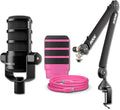 Rode PodMic USB Dynamic Broadcast Microphone with Rode PSA1+ Broadcast Microphone Boom Arm XLR Cable Pink SC27 USB-C to USB-C Cable and Pink WS14 Pop Filter