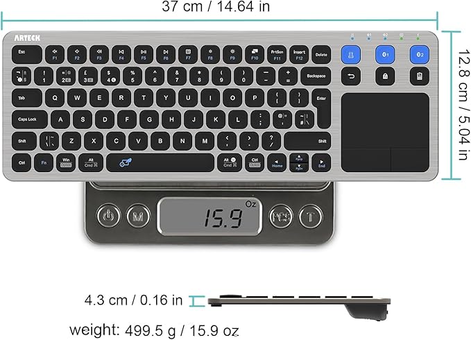 Arteck Universal 2.4G Wireless and Bluetooth Touch TV Keyboard Multi-Device with Easy Media Control and Build-in Touchpad Keyboard for Smart TV TV Box TV-Connected Computer Mac HTPC