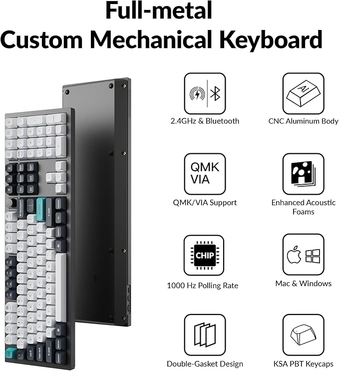 Keychron Q6 Max QMK/VIA Bluetooth Wireless /2.4 GHz/USB-C Wired Custom Mechanical Keyboard Full Size Programmable Knob RGB Backlit Hot-Swappable Gateron Red Switch for Mac Windows Linux - Black
