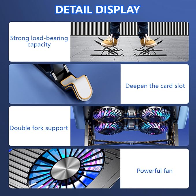 LED Laptop Cooling Pad Gaming Coolers Fan Stand with Quiet Fan Folding Bracket for Laptop
