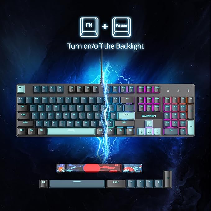 surmen Full Size Creamy Keyboard with Number Pad 104 Keys RGB Wired Mechanical Gaming Keyboard Backlit with PBT Keycaps Linear Red Switch for Laptop Desktop PC Gamers（104 Monster）