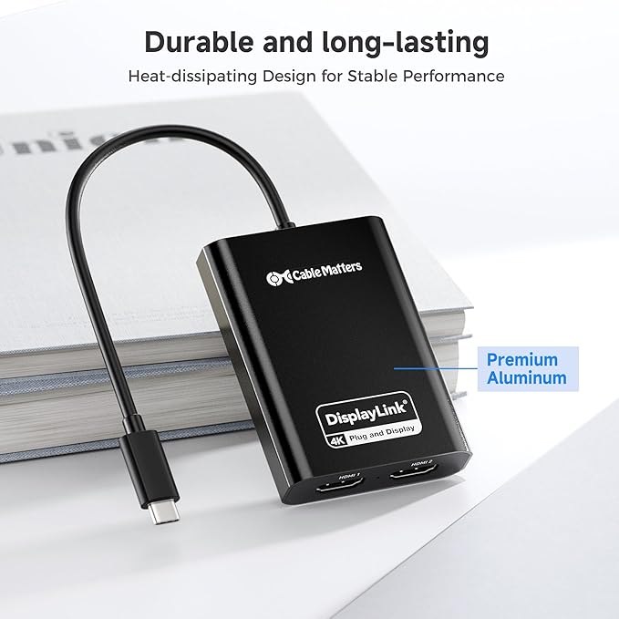 Cable Matters DisplayLink USB C to Dual HDMI Adapter Supports Dual 4K 60Hz on macOS &amp Windows USB C to HDMI Adapter for Two Extended Monitors on Mac M1/M2/M3/M4 Driver Required