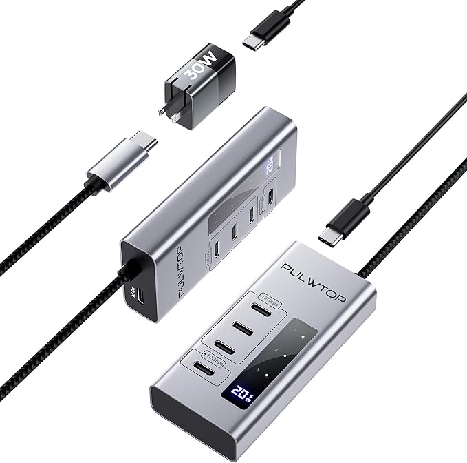Powered USB C Hub 4 in 1 USB C Hub Support Data 10Gbps &amp Charging(Not Support Video) USB C Powered Hub 10Gbps Ports for iMac MacBook Pro/Air iPad XPS USB Hub with 30W PD Power Adapter