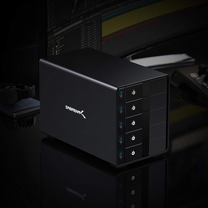 SABRENT 5-Bay USB 3.2 Gen 2 SATA Docking Station for 3.5” HDD/SSD 10Gbps USB-C DAS Tray-Less Hot-Swap Aluminum Enclosure with 120mm Cooling Fan Individual Power Switches No RAID (DS-SC5B)