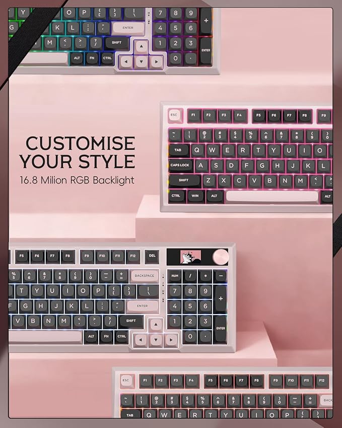 Redragon K725 Wireless Mechanical Keyboard with LCD Smart Screen &amp Control Knob Tri-Mode 2.4G/Bluetooth/Type-C Hot-Swap Gasket Mount RGB Backlit for Gaming/Mac/Windows/Tablet/PC
