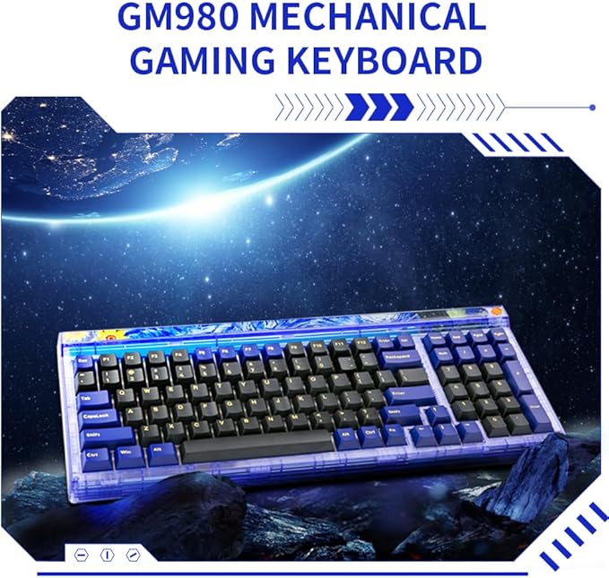 Newmen GM980 Wireless Mechanical KeyboardTri-Mode BT5.0/2.4GHz/USB-C Hot Swappable Custom Keyboard100 Keys Gasket Gaming Keyboards PBT keycaps Pre-lubedTactile Switch RGB Backlit (Dailuo Switch)