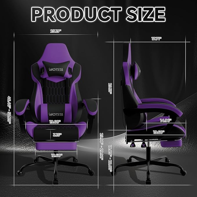 Gaming Chair with Footrest High Back Gaming Chairs PVC Leather Ergonomic Gamer Chair with Adjustable Headrest Lumbar Support Racing Style Video Gaming Chair for Office/Home (Purple)