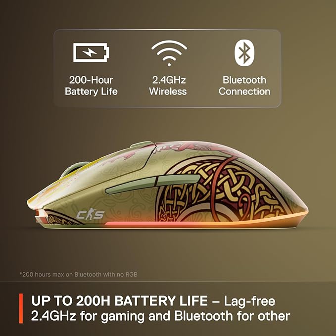 SteelSeries Wireless Gaming Mouse CS2 Dragon Lore Edition — Counter-Strike — 2.4GHz &amp Bluetooth — 18K DPI TrueMove Air Optical Sensor — Up to 200 HR Battery — 80M Click Durability