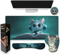 AQQA Mouse Pad SetErgonomic Mouse Pad with Wrist RestComfortable Mousepad with Smooth Wrist Support Surface and Non-Slip PU Base forHome Office Desk Accessories Decor SuppliesCute Cat