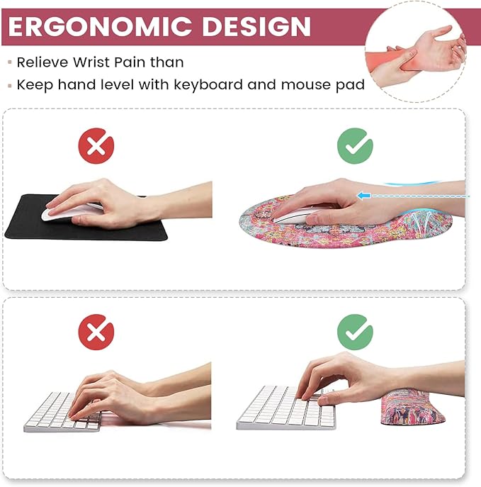 iLeadon 4In1 Desk Mat and Mouse Pad with Wrist Rest Set 35.1 x 15.75-inch Keyboard Wrist Rest Ergonomic Wrist Support for Home &amp Office Working GamingBoho Fuchsia