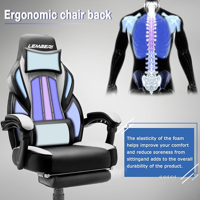 LEMBERI Gaming Chairs with FootrestErgonomic Video Game Chairs for AdultsBig and Tall Gaming Chair 400lb Weight Capacity Racing Style Gaming Computer Gamer Chair with Headrest and Lumbar Support