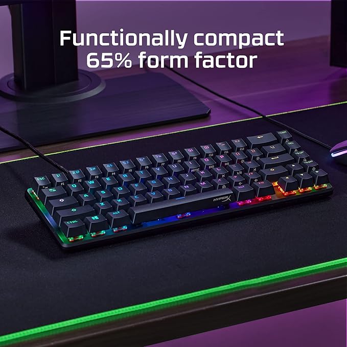 HyperX Alloy Origins 65 - Full Size Mechanical Gaming Keyboard Red Switch RGB LED Backlit Double Shot PBT Keycaps Computer Gamer Wired Linear Keyboard for PC Xbox PlayStation Black (Renewed)