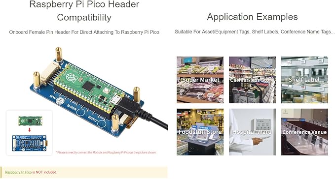 waveshare 2.9inch E-Paper E-Ink Display Module for Raspberry Pi Pico 296×128 Pixels Black/White Partial Refresh Support with SPI Interface