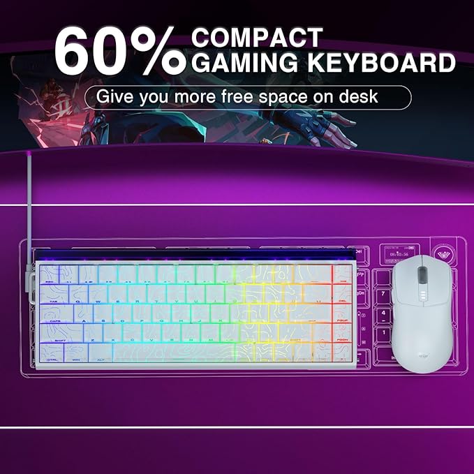 AULA Hero 68 HE 60% Gaming Keyboard Wired Hall Effect Magnetic Switch Keyboard with 8K Hz Polling Rate Side Printed PBT Keycaps RGB Backlit Light Box Customizable Web Software for PC/Mac Gamers