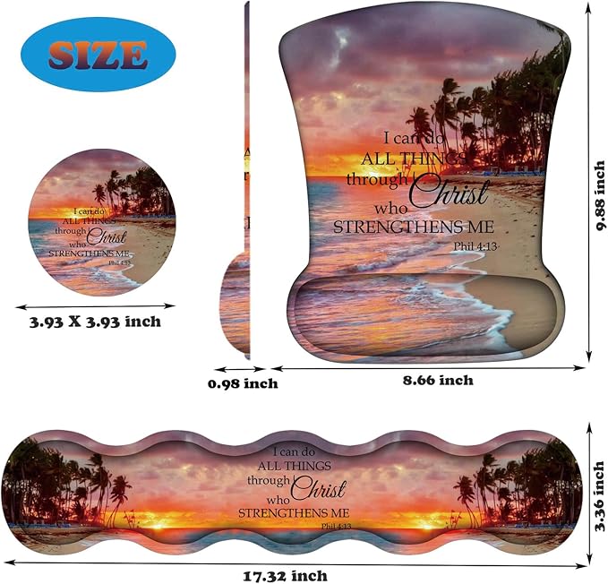 3 in 1 Keyboard Wrist Rest + Mouse Pad and Coaster Ergonomic Gel Mouse Pad and Keyboard Pad Set Comfortable Lightweight for Easy Typing Pain Relie Sunset Beach